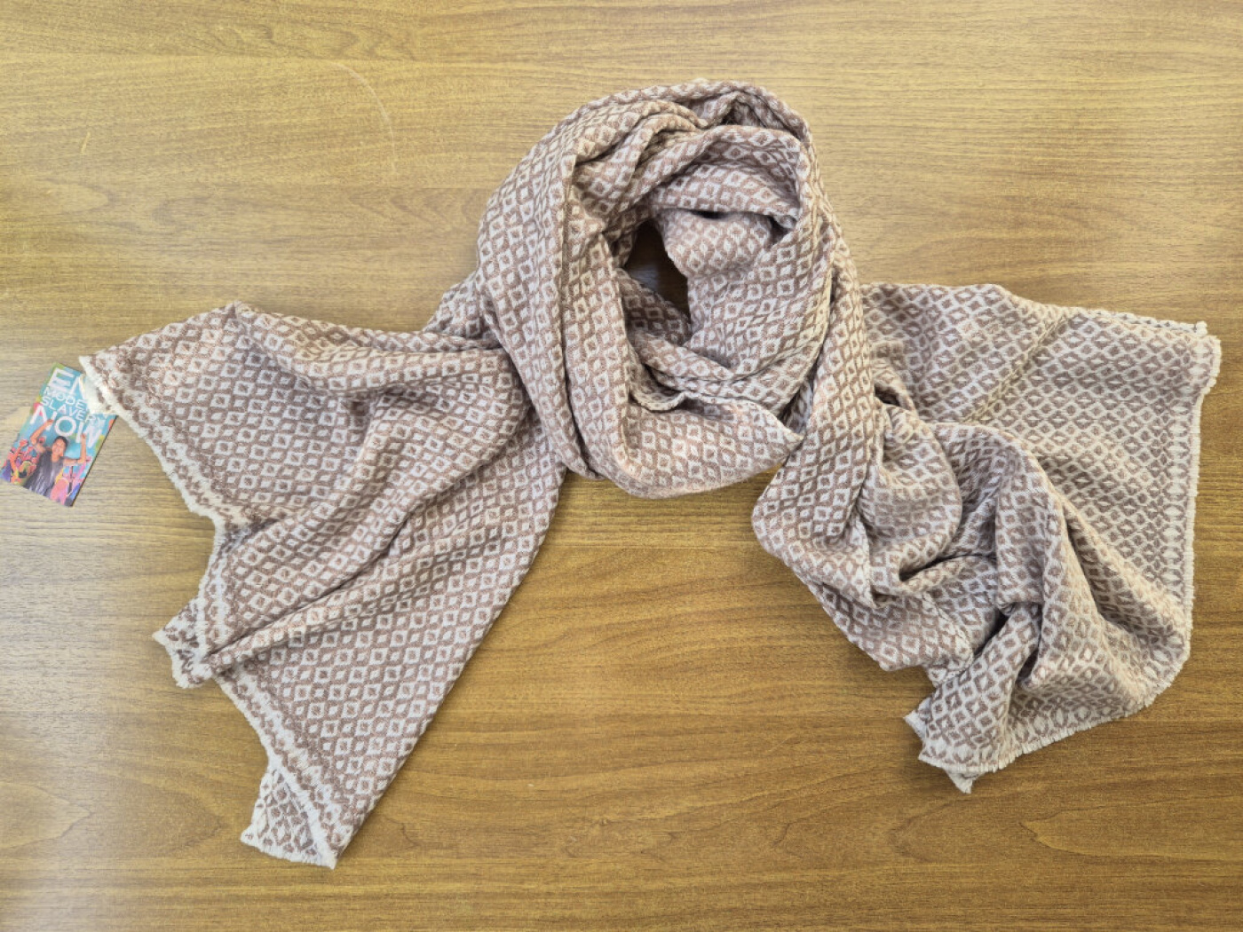 LWH Kaschmir-Schal | Helles Kupfer & Creme | Rautenmuster | weich & strukturiert | 66×190 cm